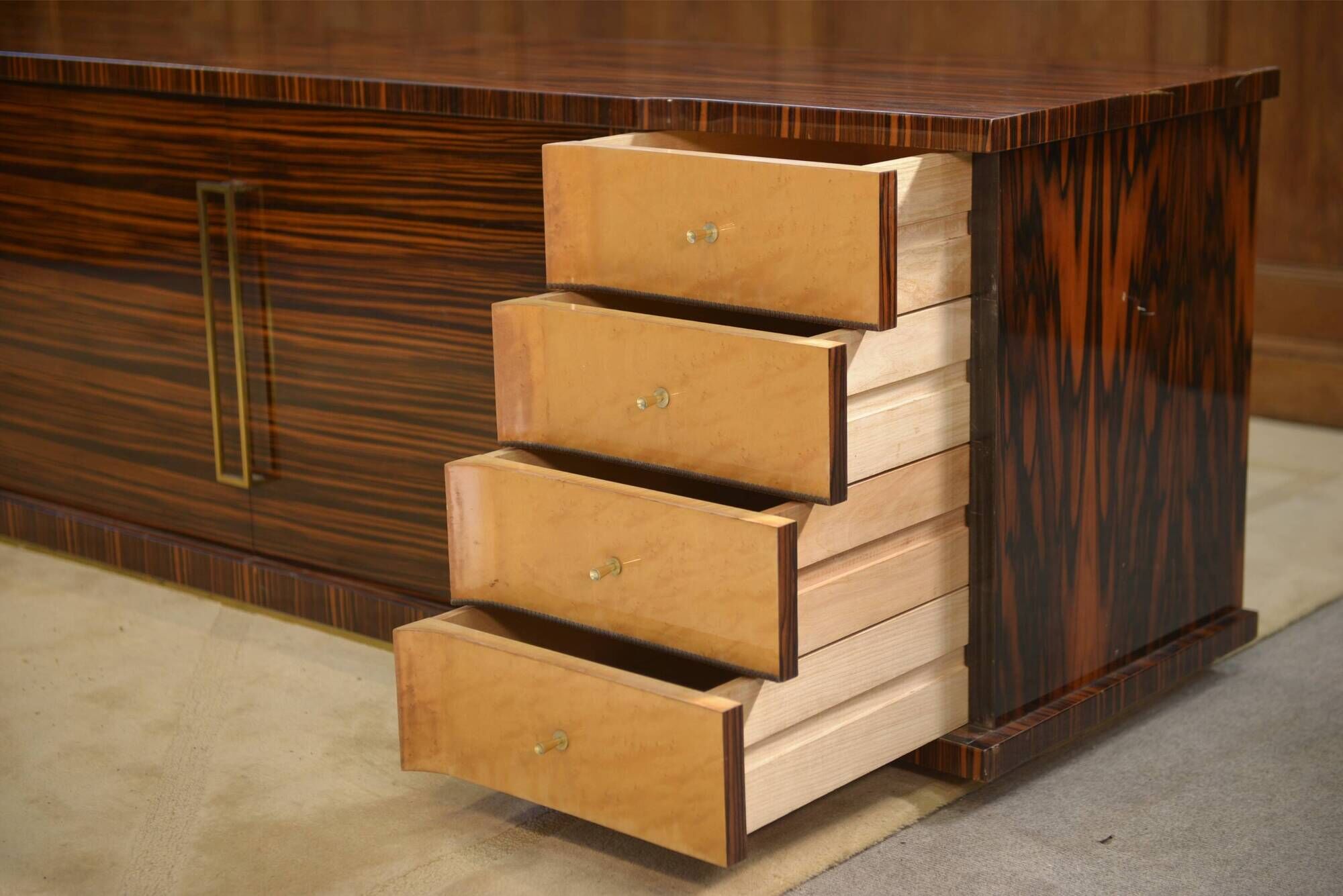 Minimalist enfilade in ebony and sycamore 1960s