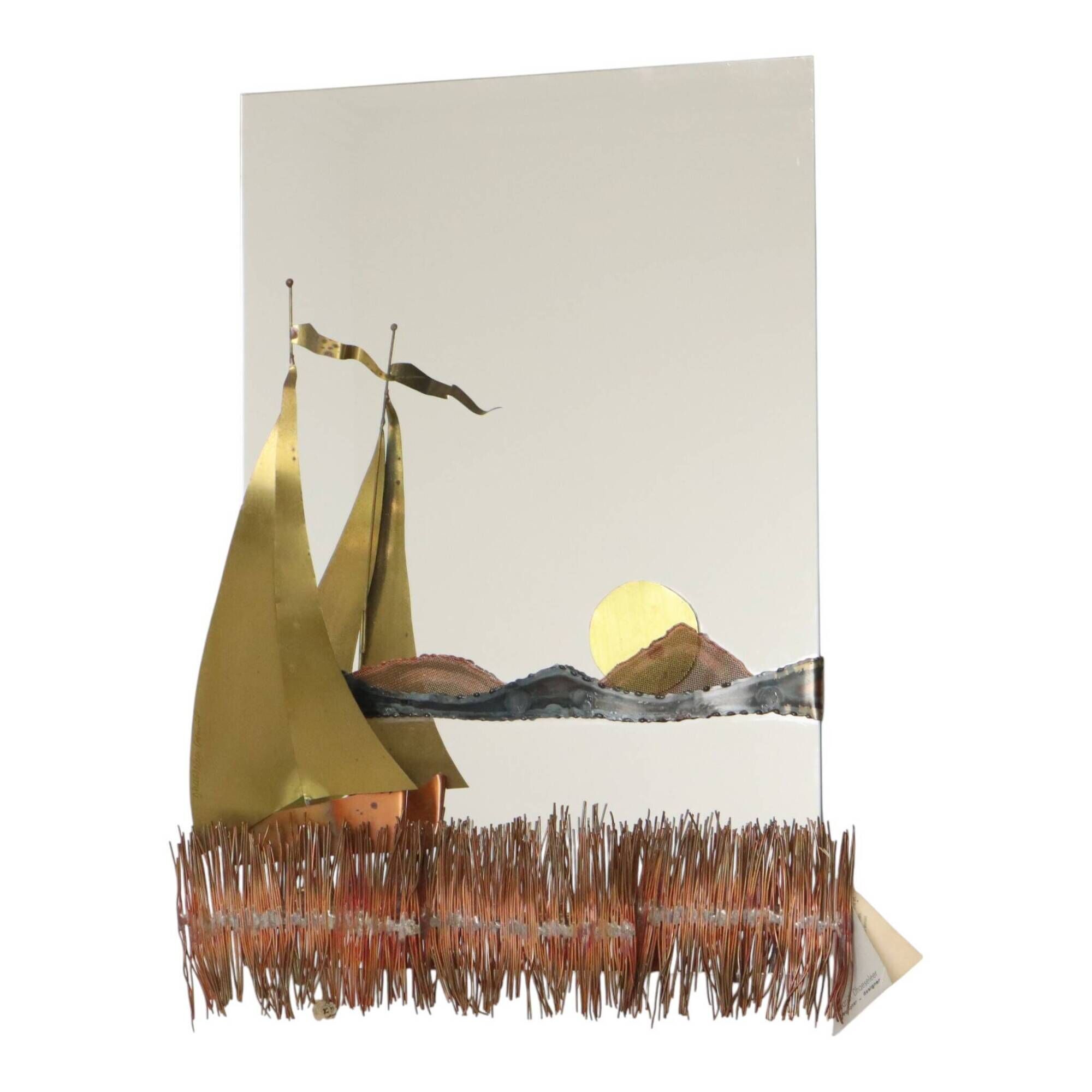 Copper and Brass Boat-Design Mirror by Daniel D’Haeseleer, 1970s