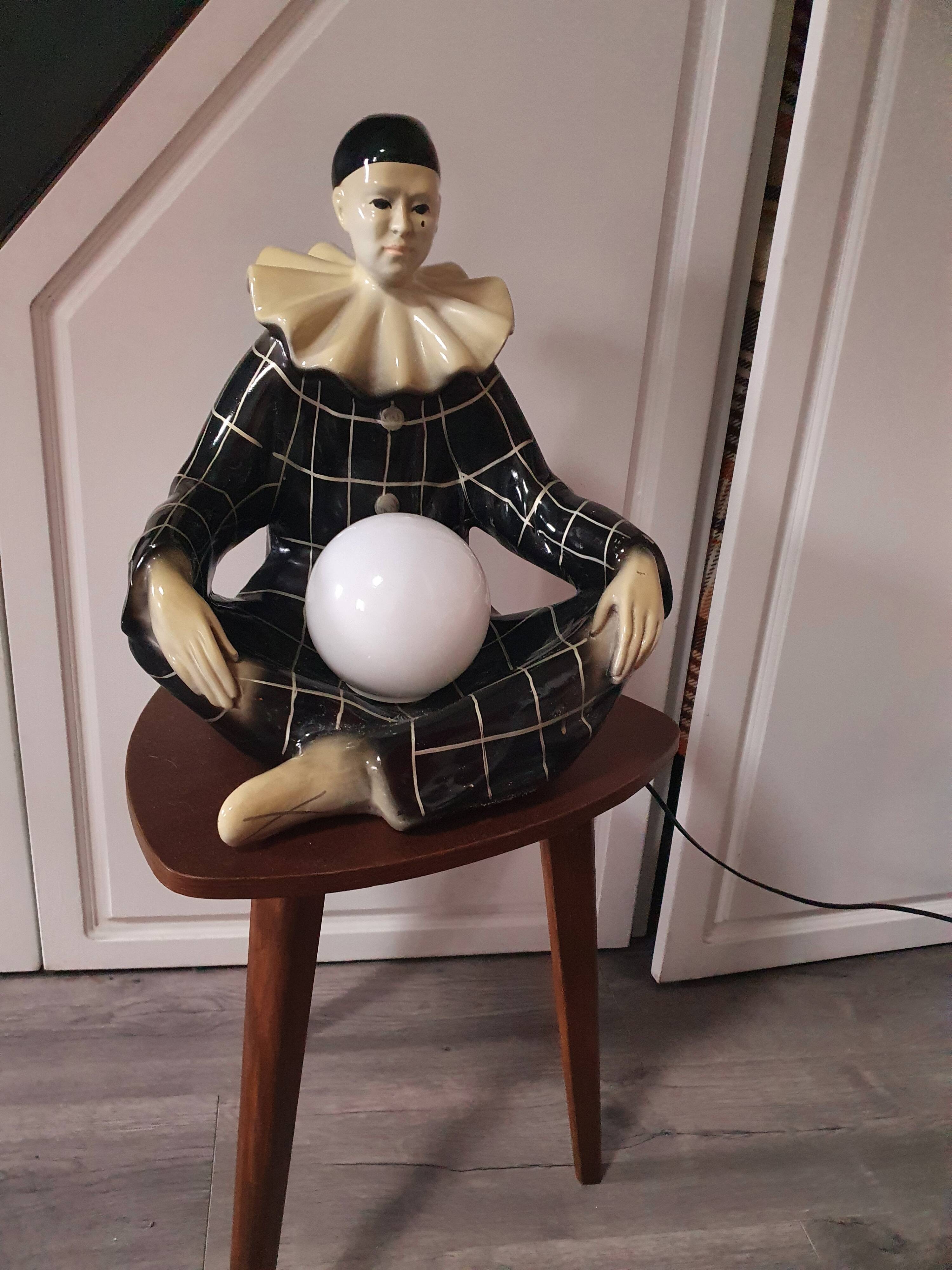 Large vintage Pierrot bedside lamp or table lamp from the 50s/60s 1950s with black tiles