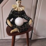 Large vintage Pierrot bedside lamp or table lamp from the 50s/60s 1950s with black tiles