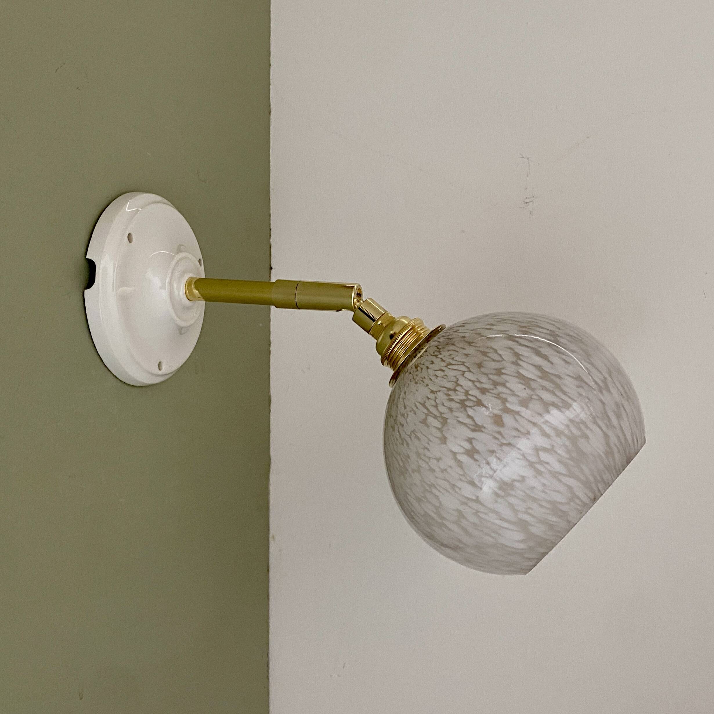 Vintage globe wall lamp in white Clichy glass