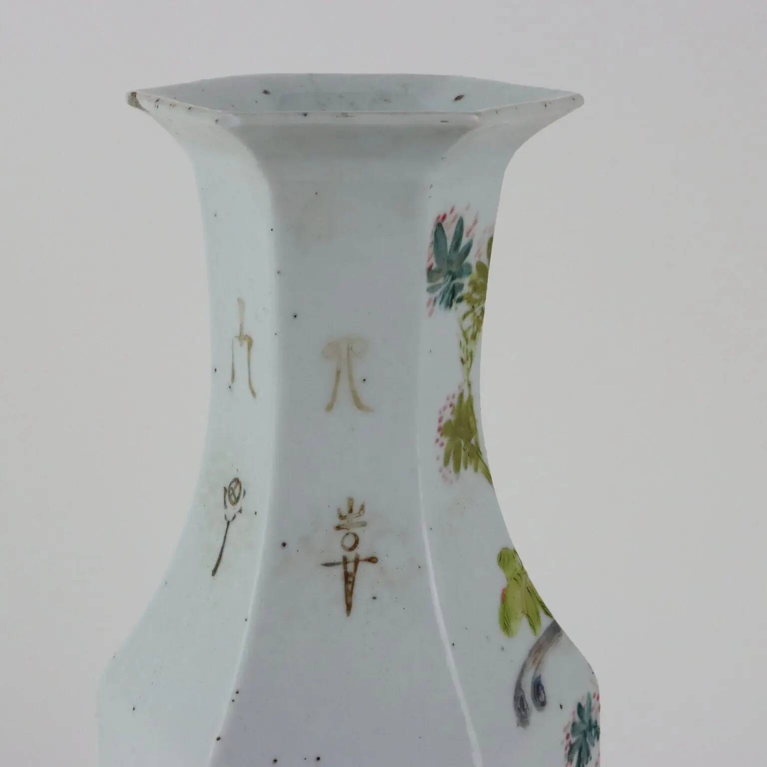 Antique hexagonal baluster vase in glazed porcelain, China, 1910-1920