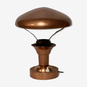 Copper and teak table lamp, France 1950s