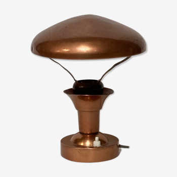 Lampe de table en cuivre et teck, France années 1950