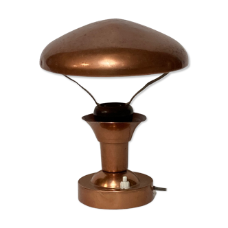 Copper and teak table lamp, France 1950s