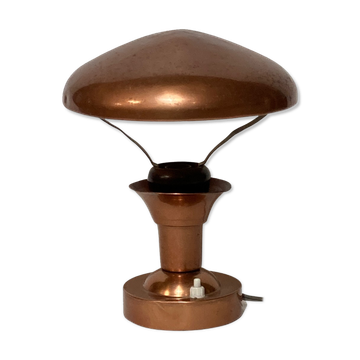 Copper and teak table lamp, France 1950s