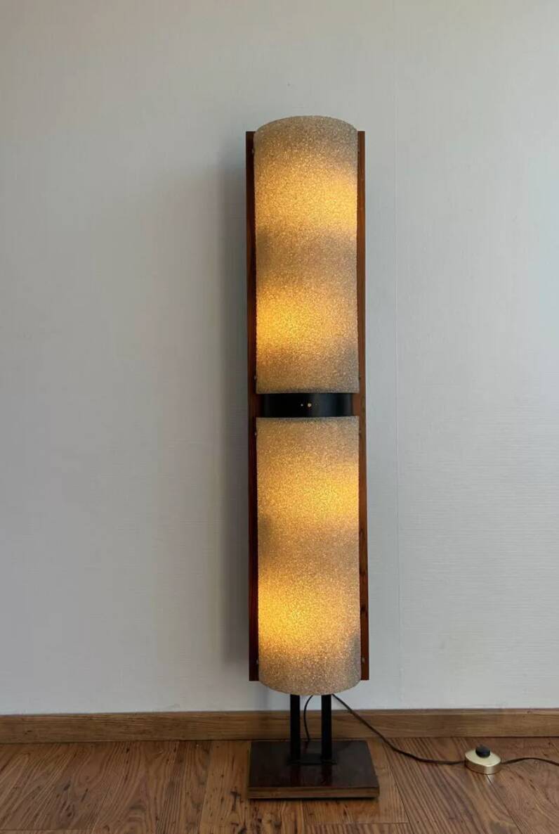 Vintage floor lamp, Rosewood and Perspex, France 1960