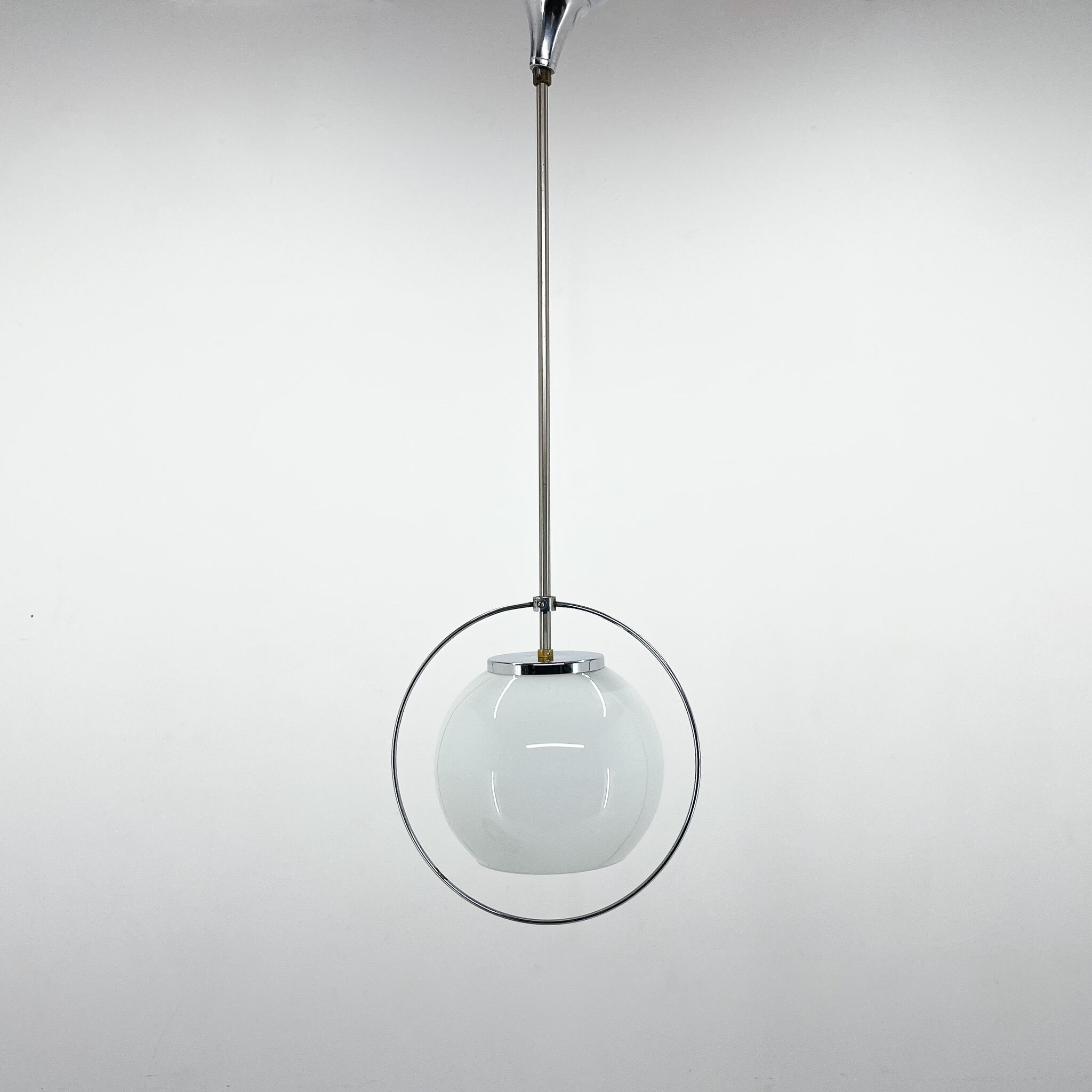 Mid-century milk glass & chrome pendant light