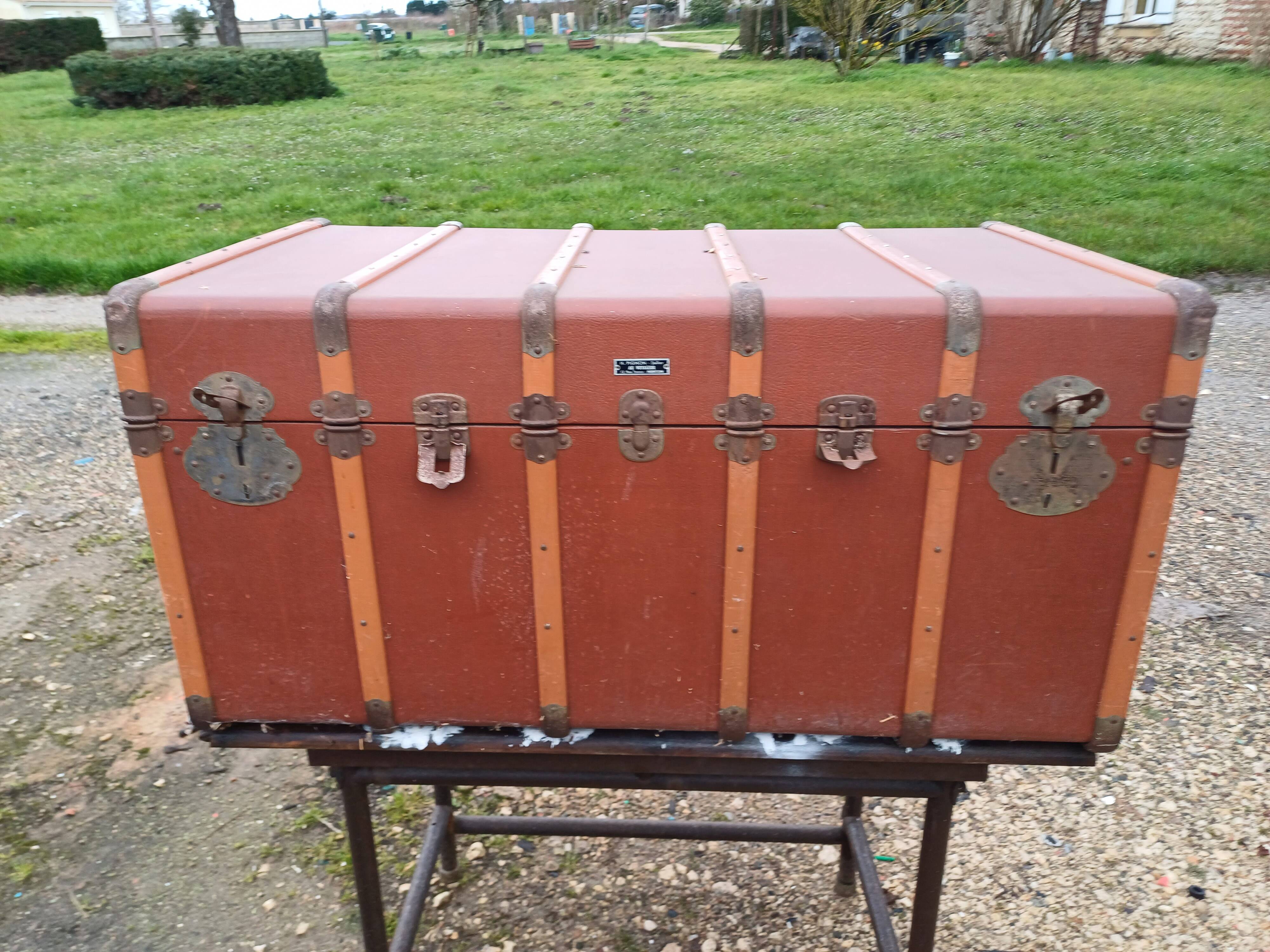 Malle de Voyage Bois et Simili Cuir