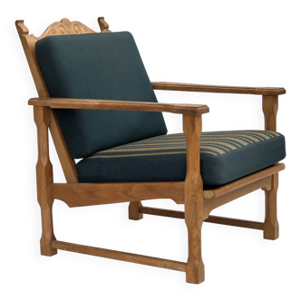 1970s, Scandinavian lounge chair, green furniture wool, solid oak wood.