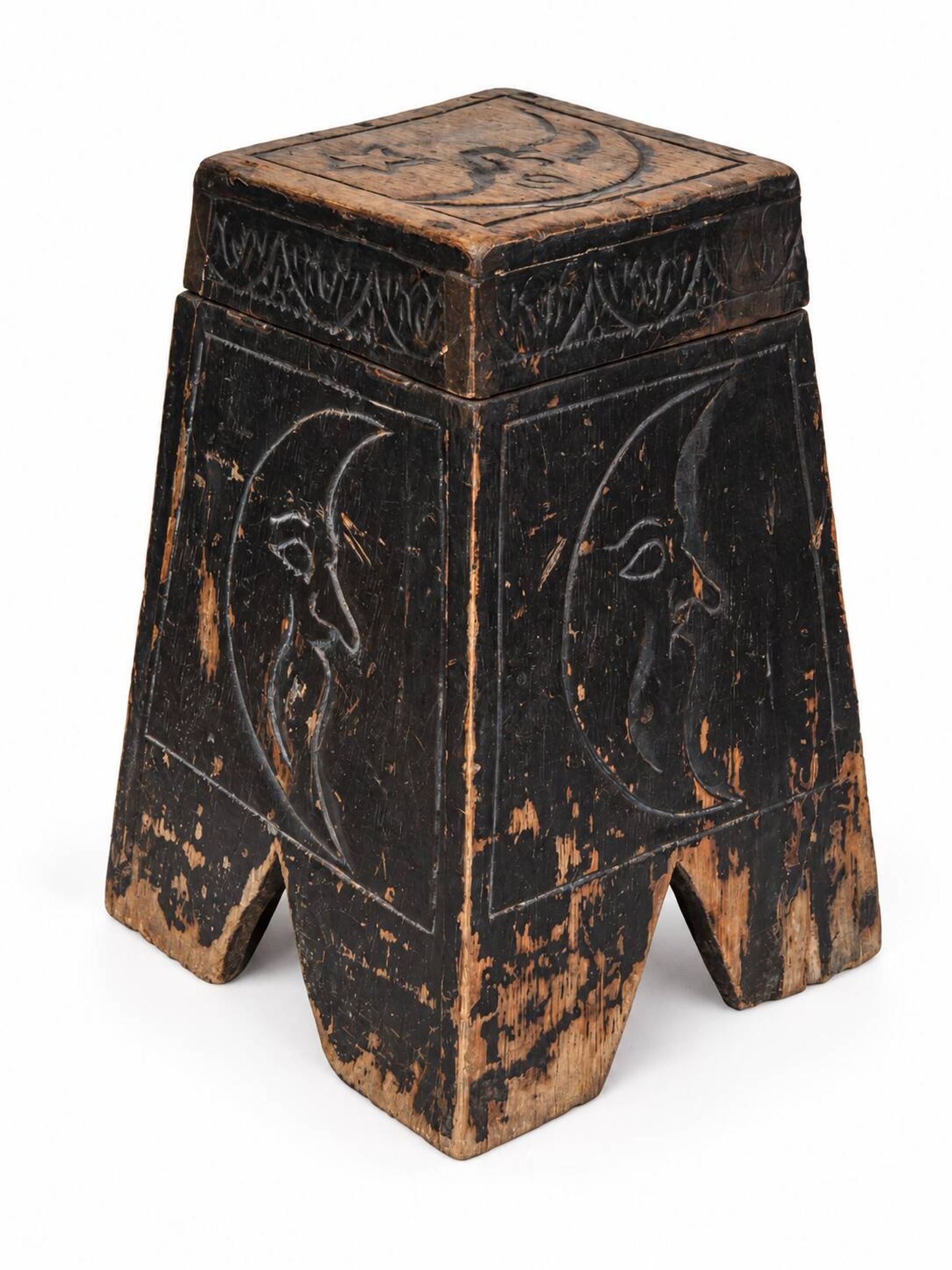 Antique Mystical Moon Stool / Step Stool / Secret Storage Box, circa 1900