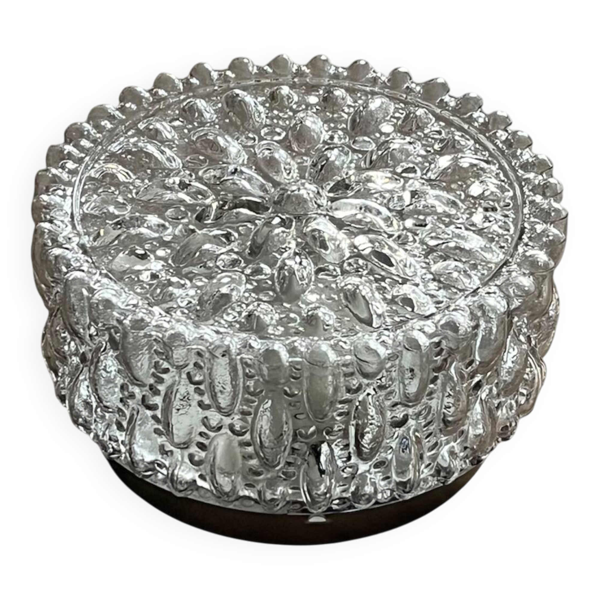 Small round wall light ceiling fixture in vintage moulded glass from the 1970s 1980s.