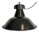 Industrial Black Enamel Factory Lamp with Cast Iron Top, 1950s