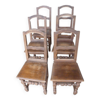 Set of 6 country chairs in solid oak