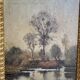 Painting by henri danger, the banks of the indre at huimes, 19th century landscape