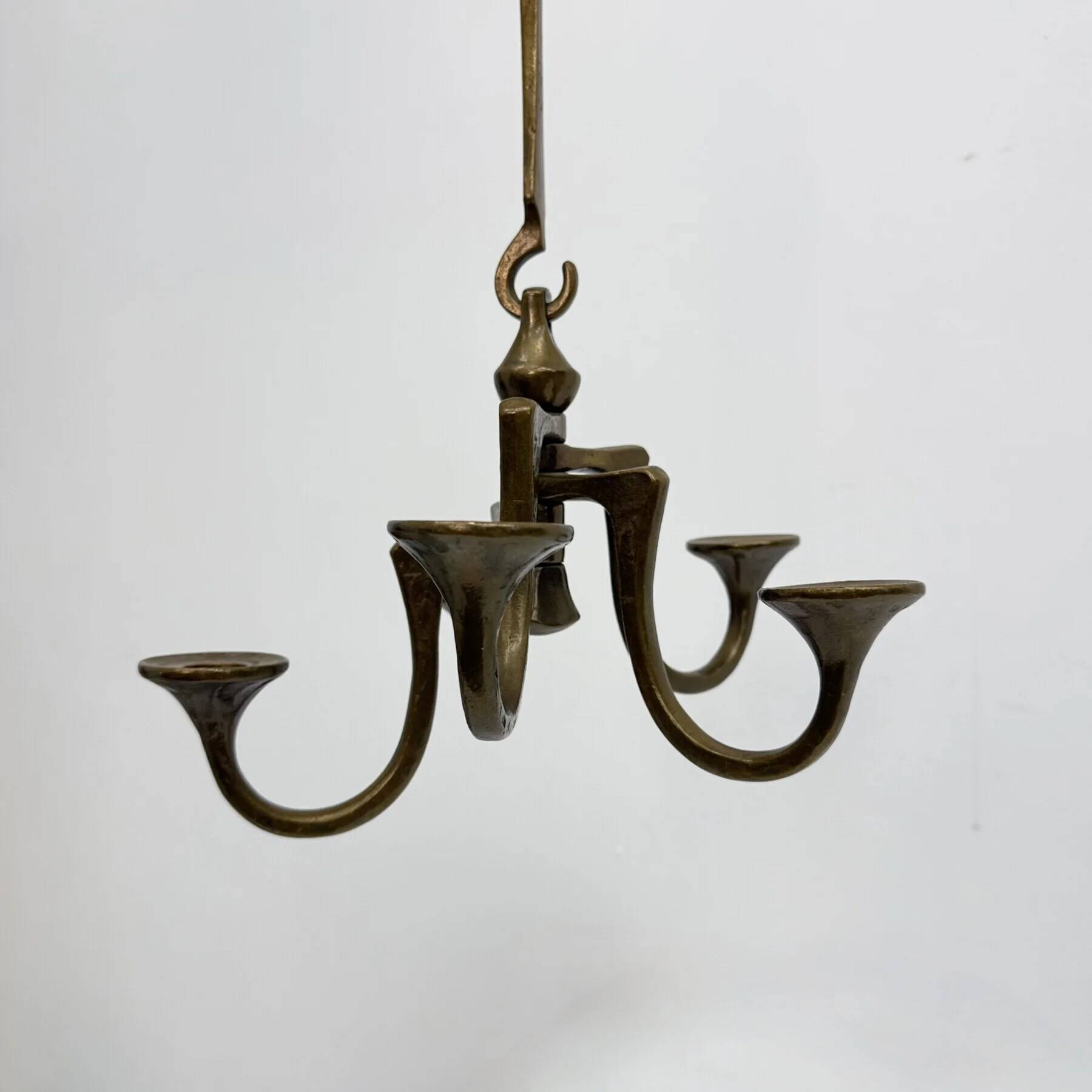 Brutalist bronze hanging chandelier by Michael Harjes, 1970s