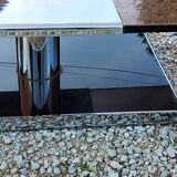 Coffee table from the 70s in chromed steel and smoked plexiglass double swivel trays