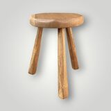 Antique solid oak tripod stool – brutalist style