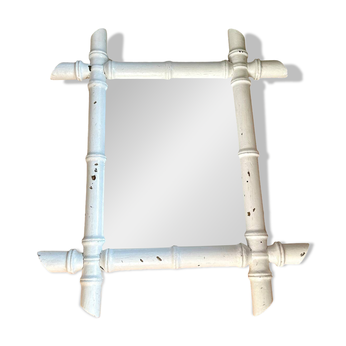 Ancien miroir en bois forme bambou