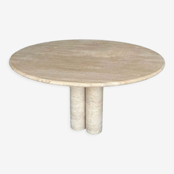 Cream travertine round column leg dining table