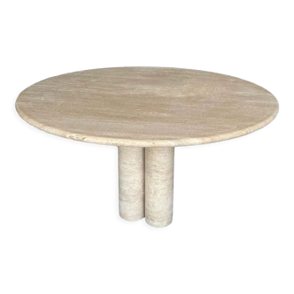 Cream travertine round column leg dining table