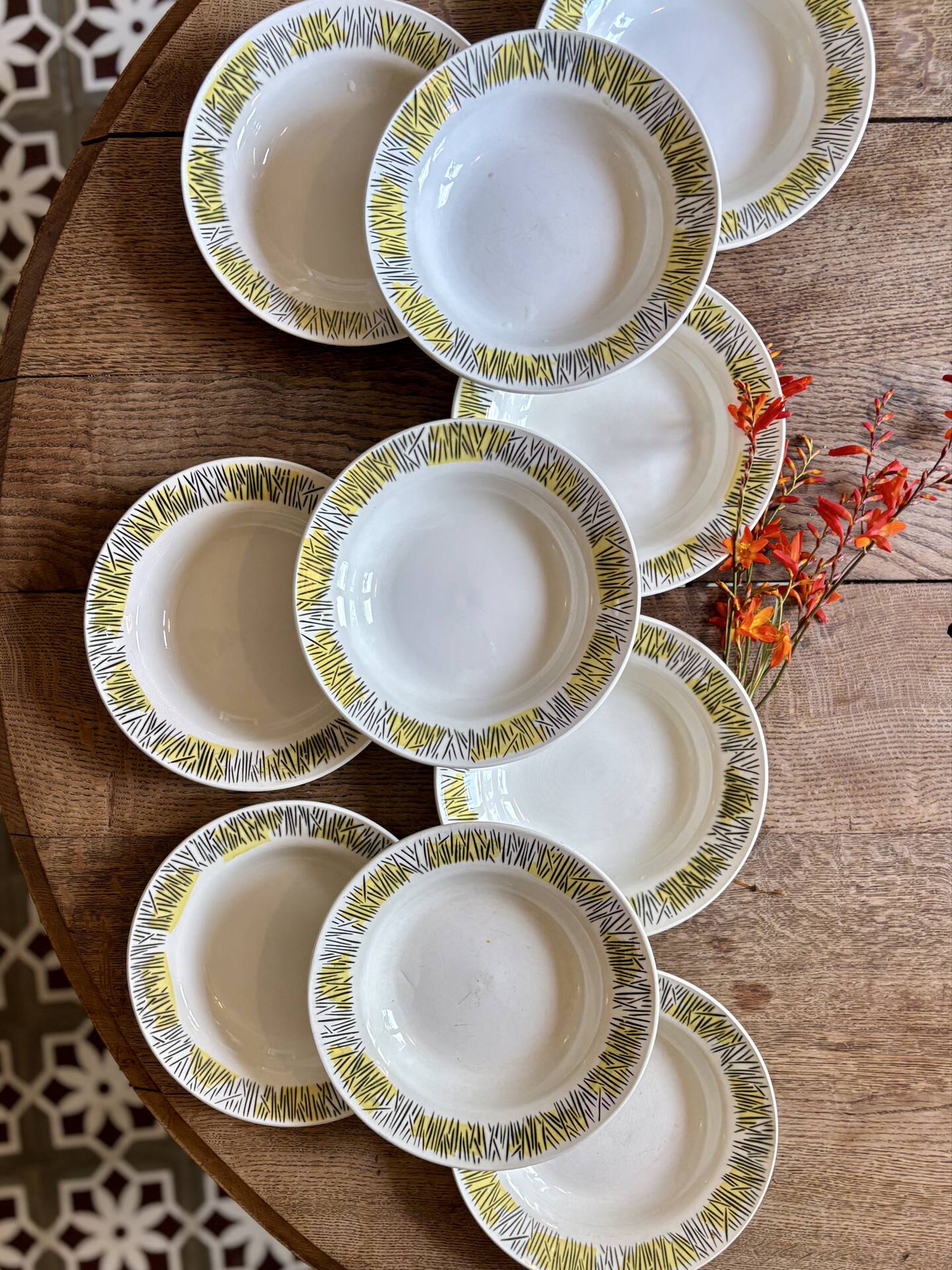 Set of 10 vintage deep plates, Monico models by Digoin/Sarregue.
