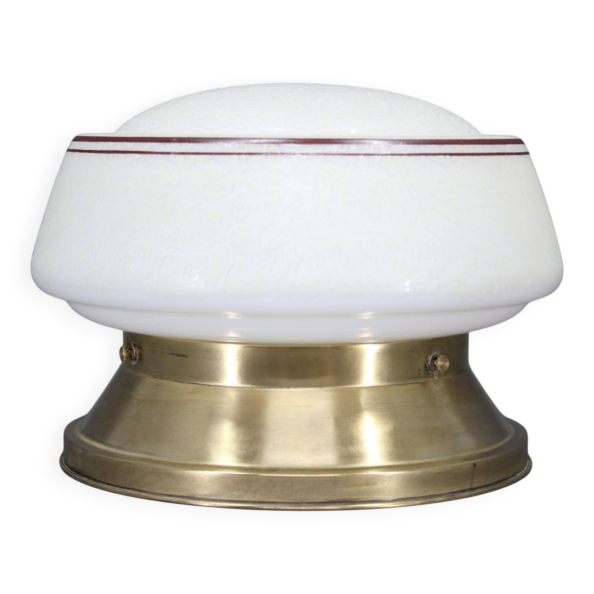 Plafonnier Art Déco en laiton des années 1930 avec abat-jour en verre opalin, Tchécoslovaquie, Res