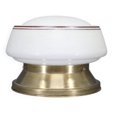 Plafonnier Art Déco en laiton des années 1930 avec abat-jour en verre opalin, Tchécoslovaquie, Res