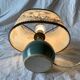 Old small green ceramic side lamp with dried flower lampshade