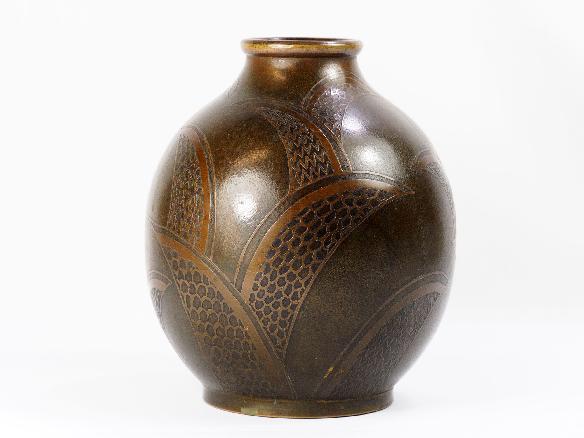Art deco french dinanderie brass evolution vase by Paul Louis Mergier