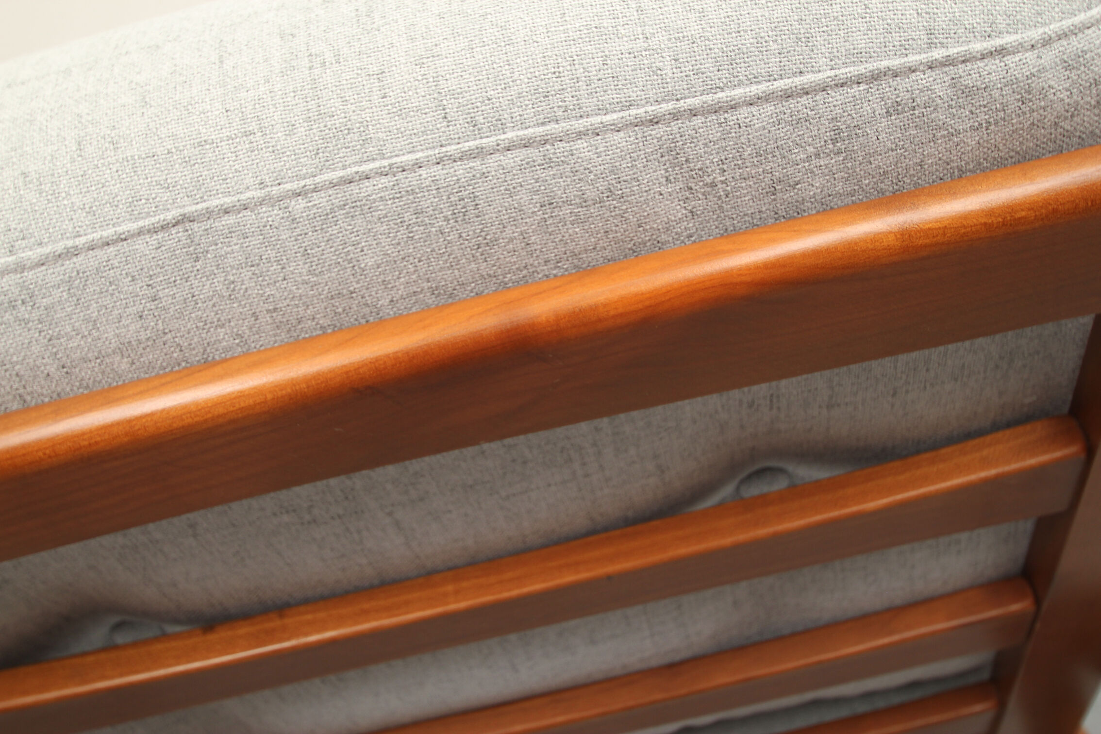 1960s armchair in cherrywood, light grey with green cushion