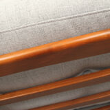 1960s armchair in cherrywood, light grey with green cushion