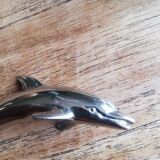 Set of three silver metal dolphin place markers