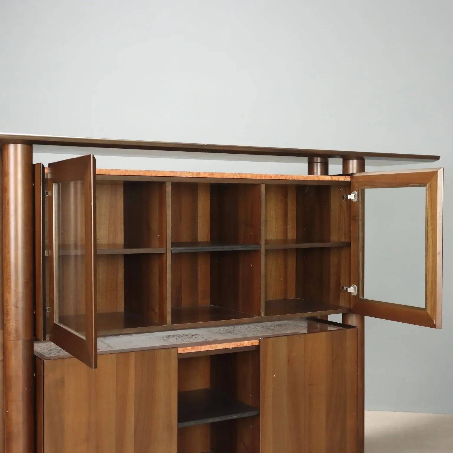 Vintage buffet in Tanganyika walnut and marble, Italy, 1980s.