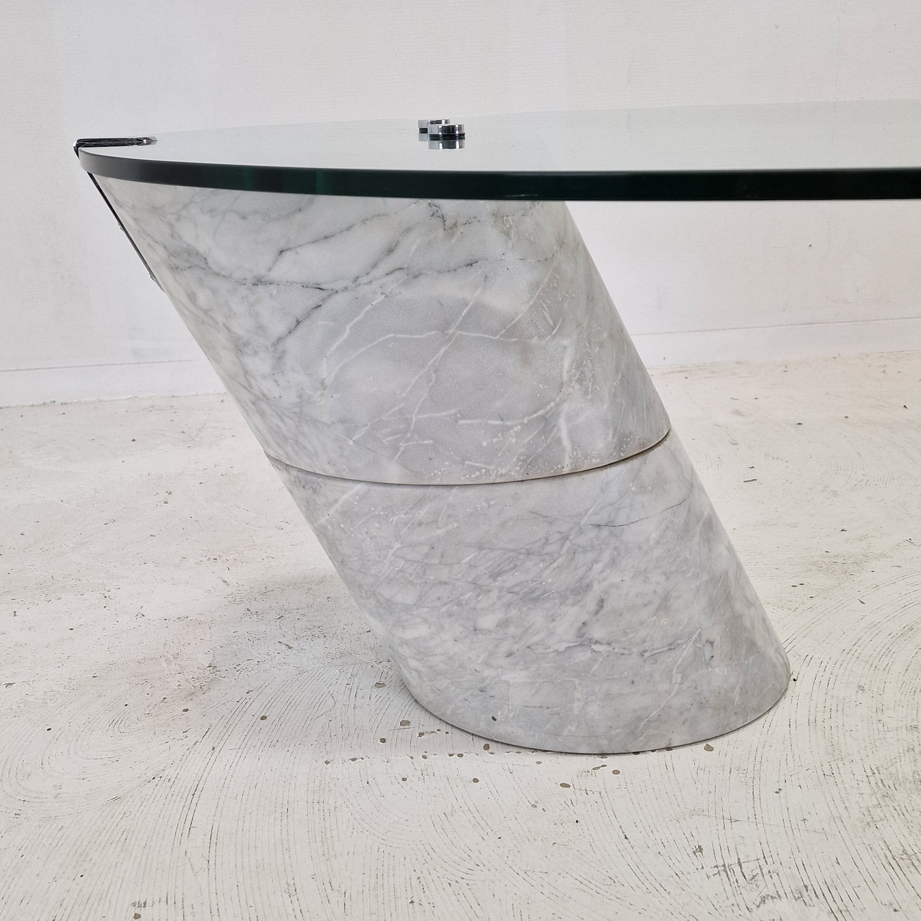 K1000 Glass & Carrara Marble Coffee Table Team Form AG, Ronald Schmitt, 1975