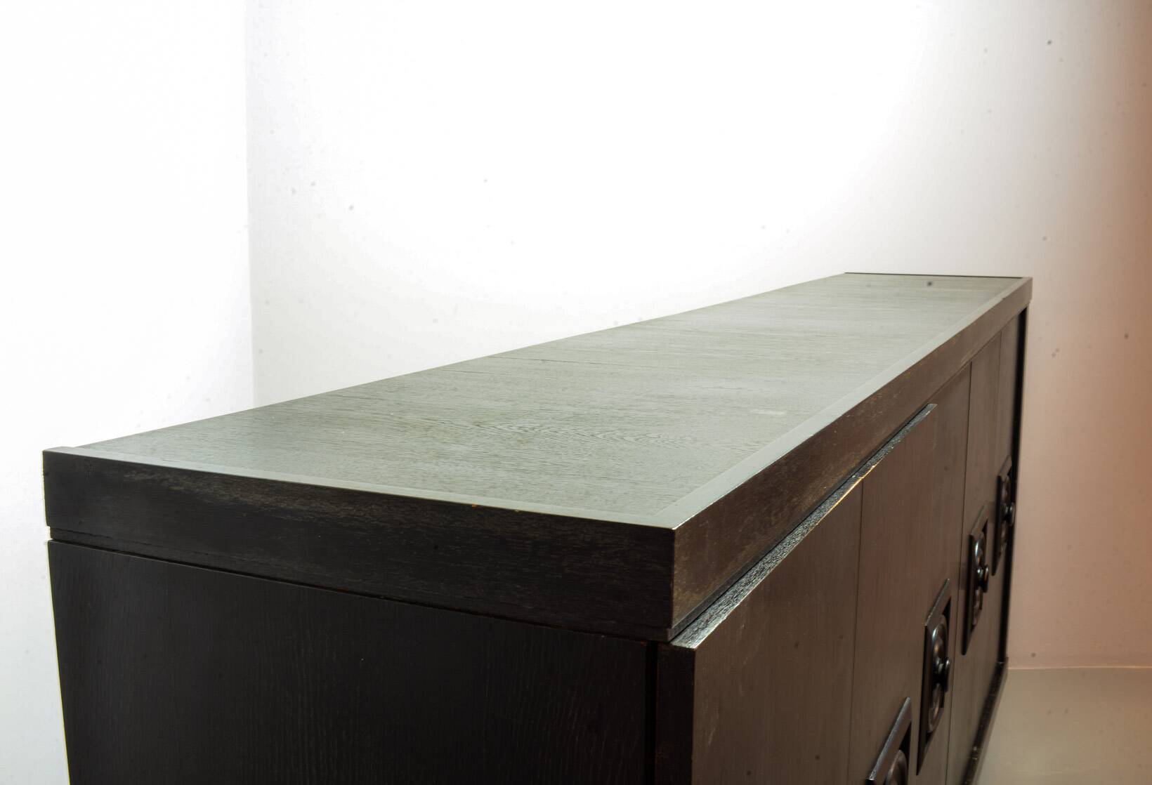 Large Brutalist Black Highboard with Red Accents Belgium 60s