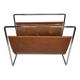 Vintage leather and chrome metal magazine rack, modernist design, 70s