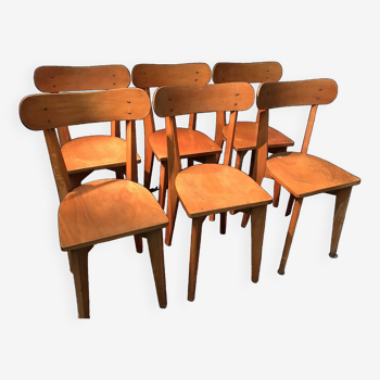 Suite of 6 wooden bistro chairs produced by Luterma