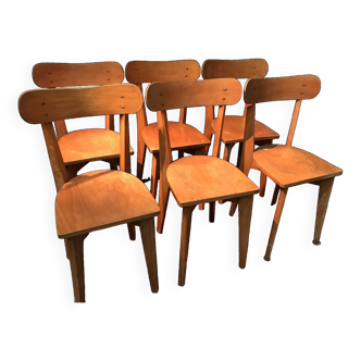 Suite of 6 wooden bistro chairs produced by Luterma