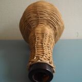 old amber glass bottle VB wicker vintage deco glass bottle wicker