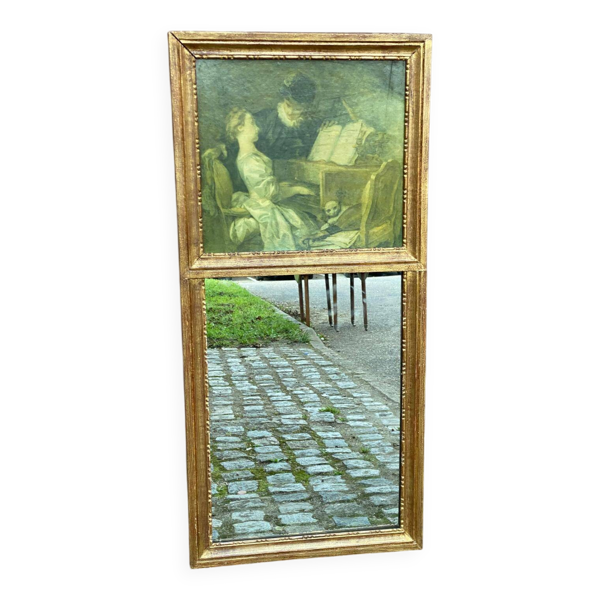 Trumeau du 19ème siècle avec miroir et toile leçon de musique