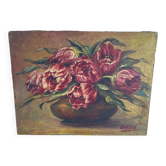 Old painting bouquet of tulips