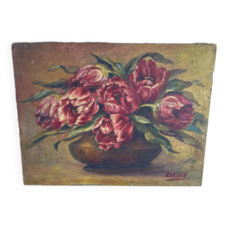 Old painting bouquet of tulips