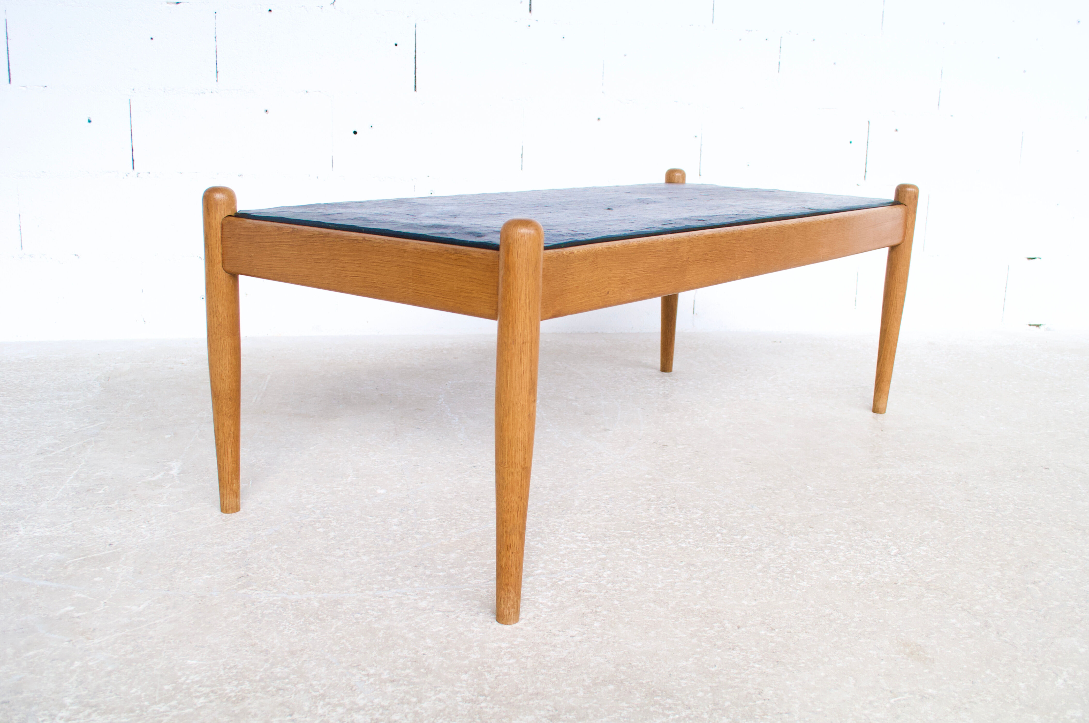 Scandinavian coffee table oak and slate 60's