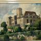 Old French painting signed and dated 1952 – Castle and garden – Oil