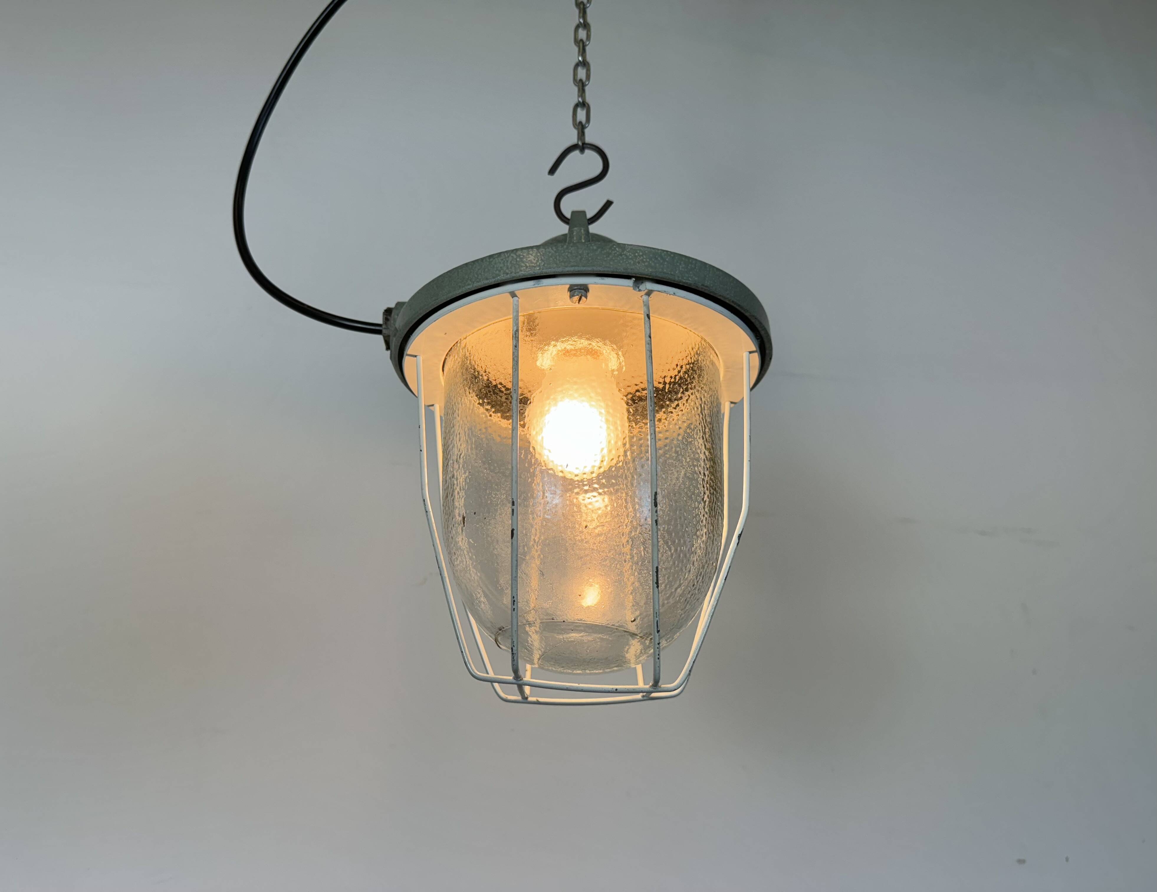 Green Industrial Bunker Cage Light from Polam Gdansk, 1970s