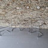 Lot de 4 Chaises à Bras, En Métal Chromé – 1970