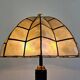 Lampe de table Art Déco tardive en bronze avec abat-jour coquille Capiz années 1950