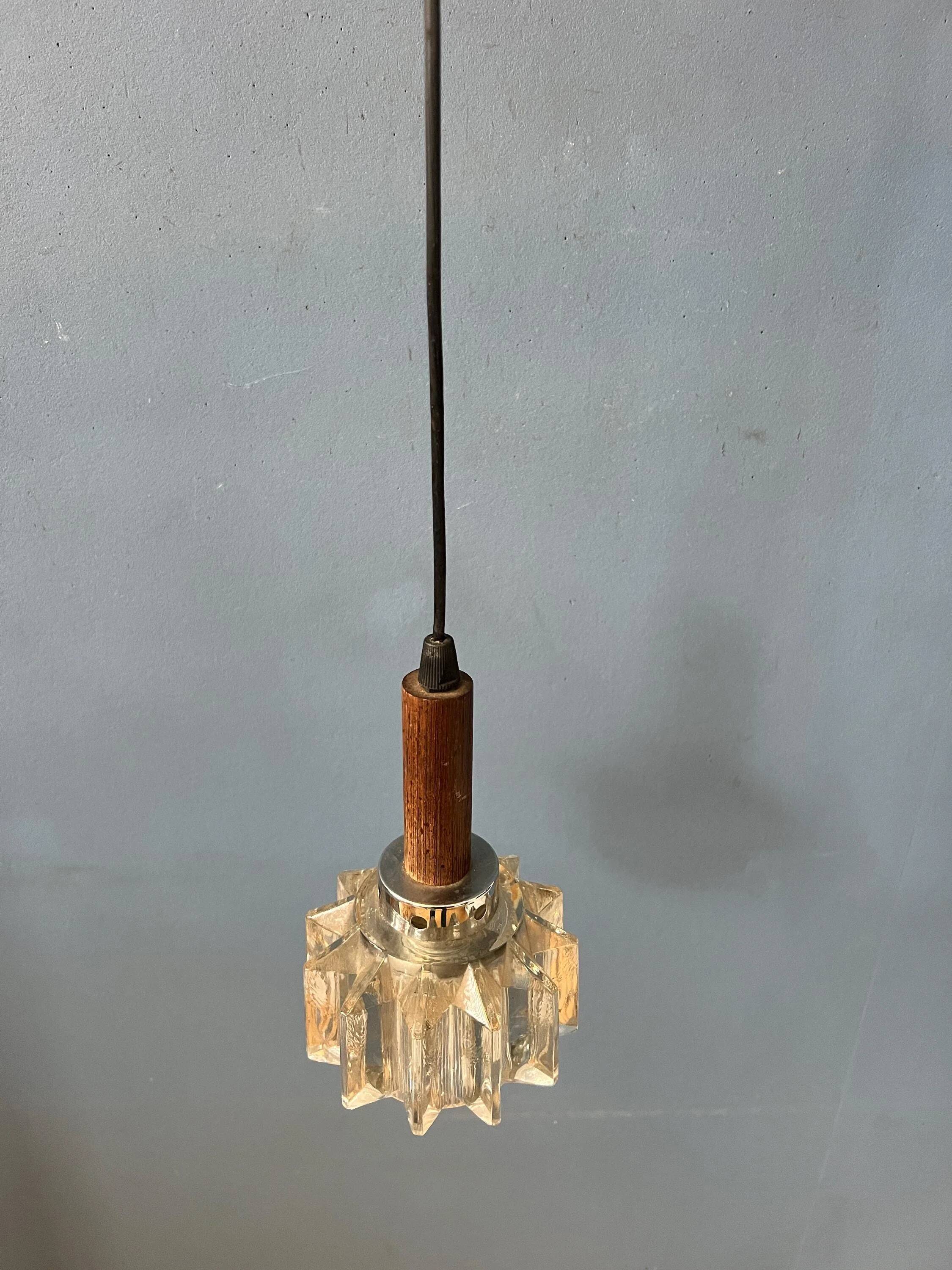 Small Mid-Century crystal glass pendant light