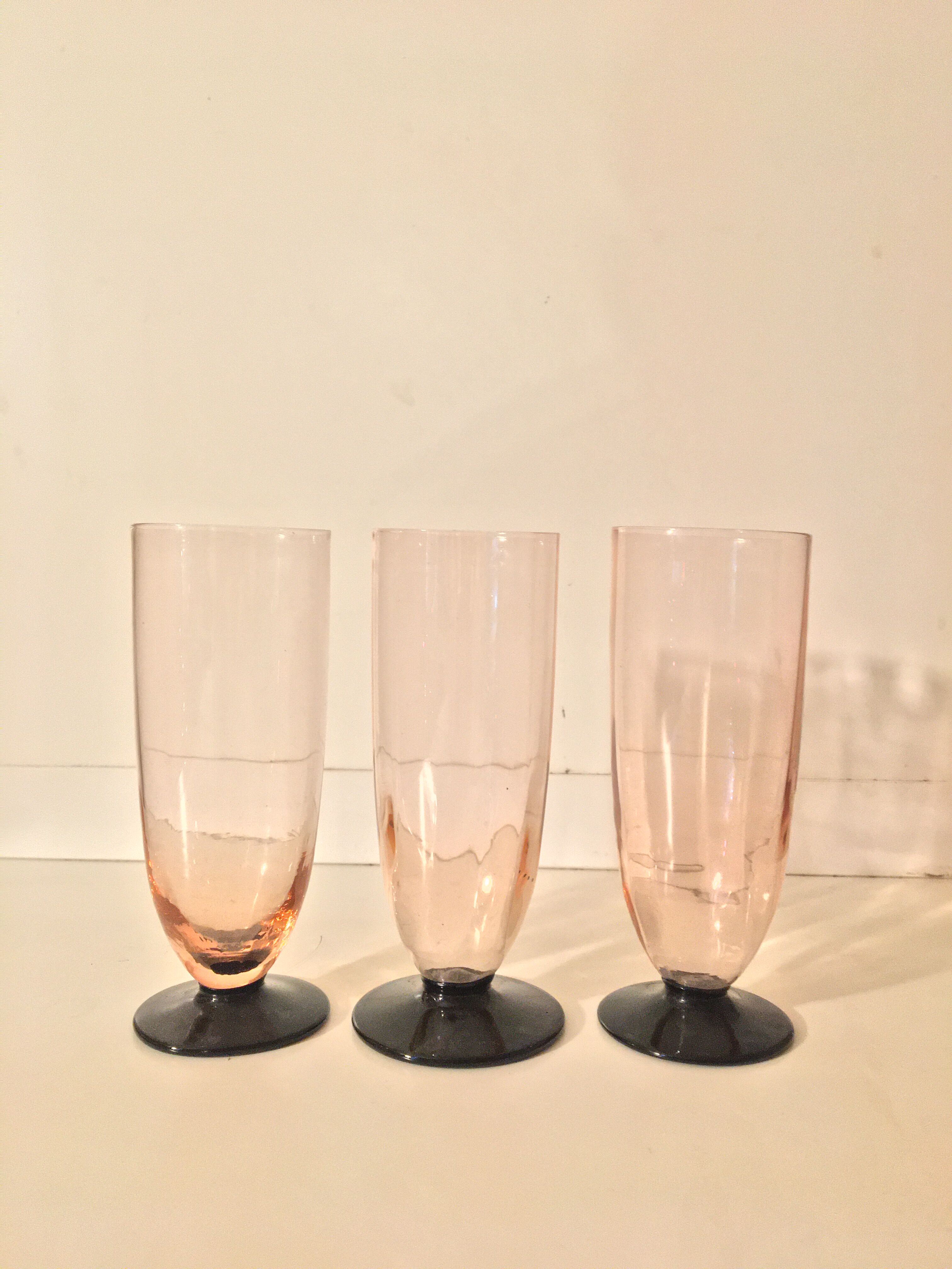 Set of 3 art deco crystal champagne flutes